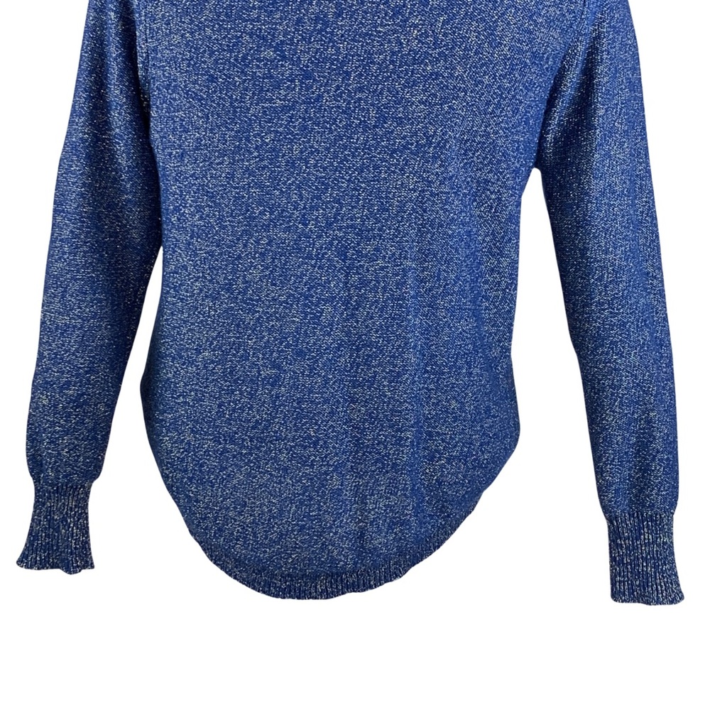 BISOU BISOU Blue w/ Metallic Zippered Shoulders Long Sleeve Sweater size Large - Picture 13 of 14